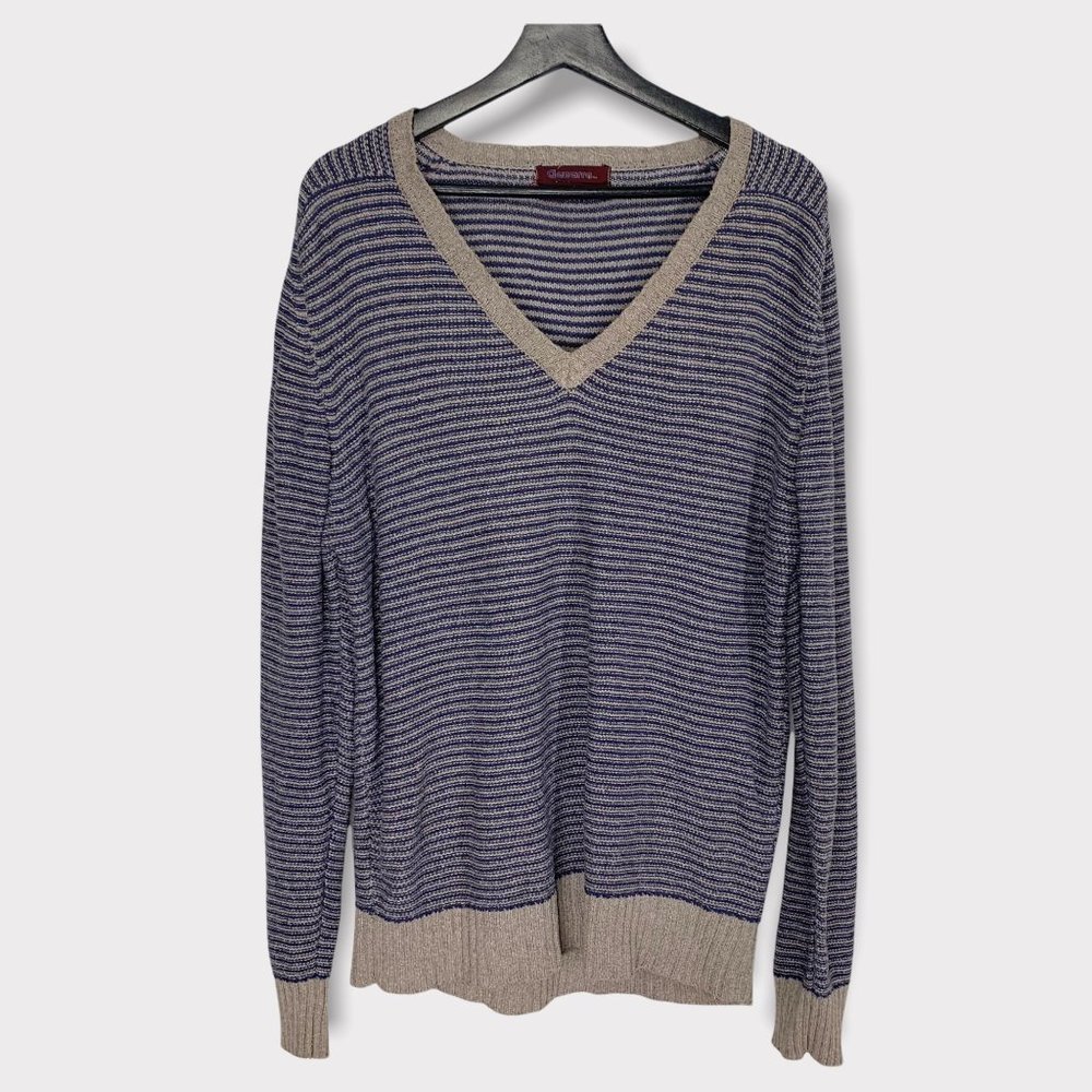 Vintage 90s Blue Grey Generra Silk Blend Stripe Knit Top Large